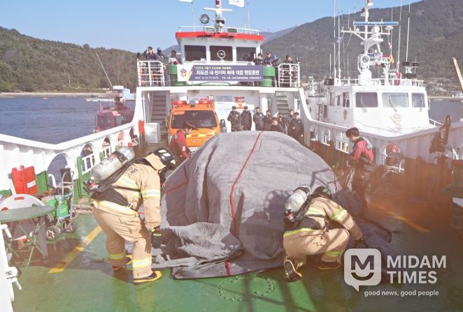 실제 전기차 바데리셀 화재 연출, 전용장비 동원 화재진압 훈련
