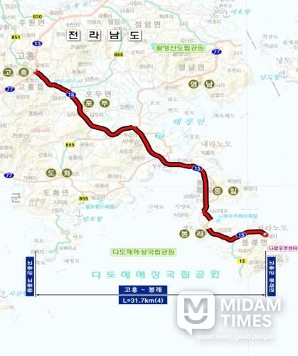 고흥군, 고흥~봉래 국도15호선 확장사업 추진 빨라진다 - 고흥~봉래 국도15호선 확장사업 위치도