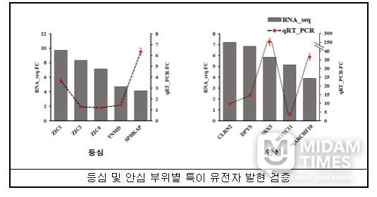 한우 고기 부위별 전사체 분석 결과