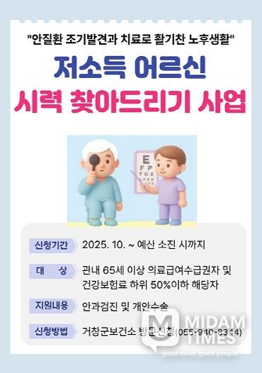 홍보포스터(거창군 고향사랑 기부금으로 안과수술비 지원 어르신들께 새빛 선물)
