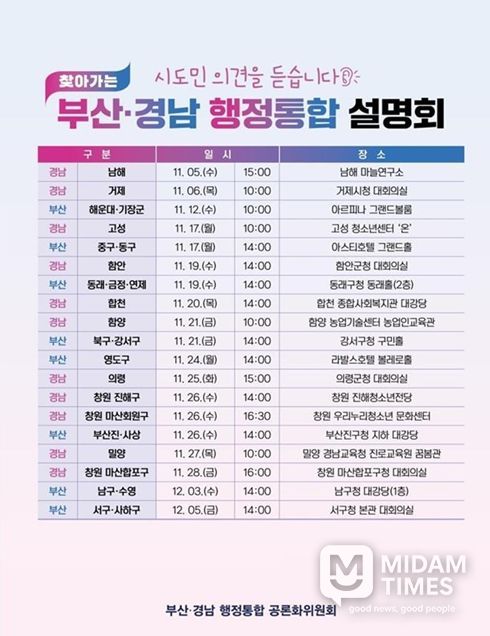 부산·경남 행정통합 설명회 전체 일정