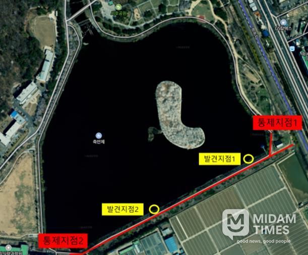 AI 확진된 큰기러기 폐사체 발견 지점.