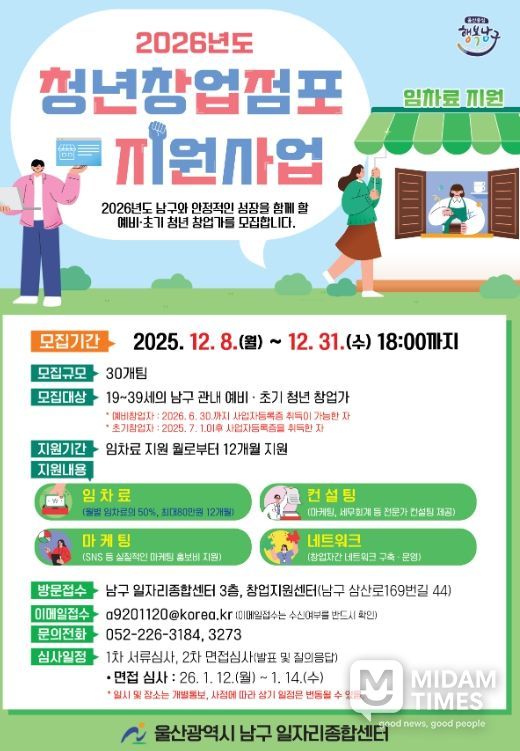 2026년 ‘청년창업점포 지원사업’ 참여자 모집