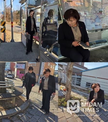 고성군의회 김원순 의원, 고성읍 버스정류장 온열의자·보행환경 긴급 점검