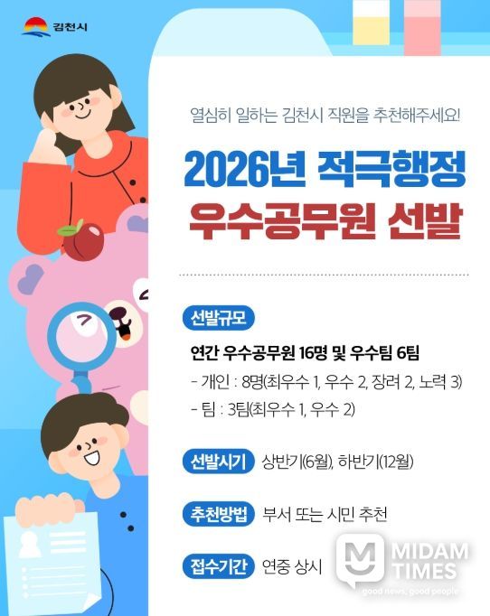 2026년도 김천시 적극행정 우수공무원 선발 계획