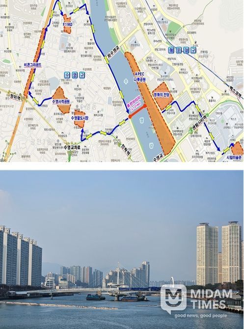 수영강 휴먼브리지 조성사업 위치도 및 현장사진