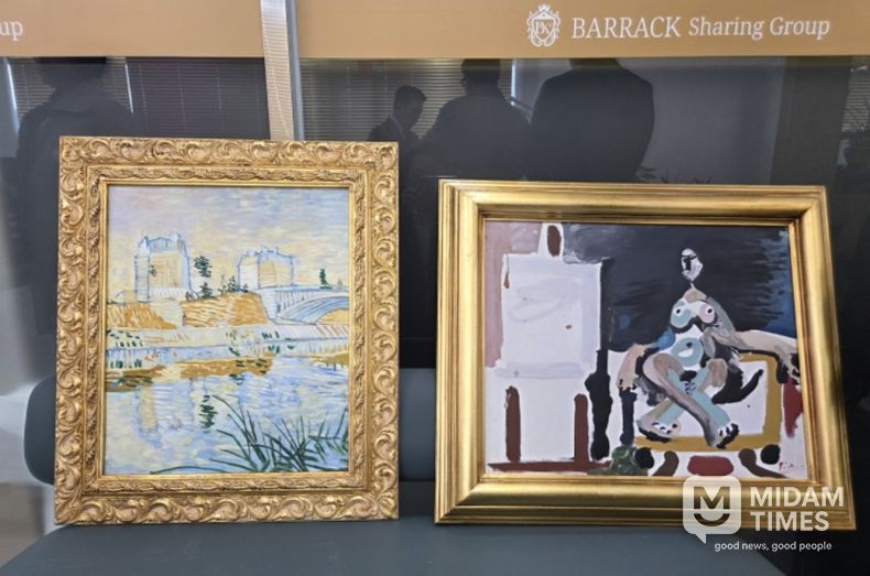 (왼쪽) Vincent Van Gogh 작품명 : The Seine with the Pont de Clichy 클리시 다리가 있는 센느강 (오른쪽) Pablo Picasso 작품명 : Le Modele dans L'atelier 화실(아틀리에) 안의 모델 (사진제공=K trendy NEWS)