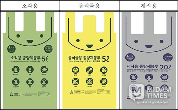 성남시 종량제봉투 종류(소각용, 음식물용, 재사용)